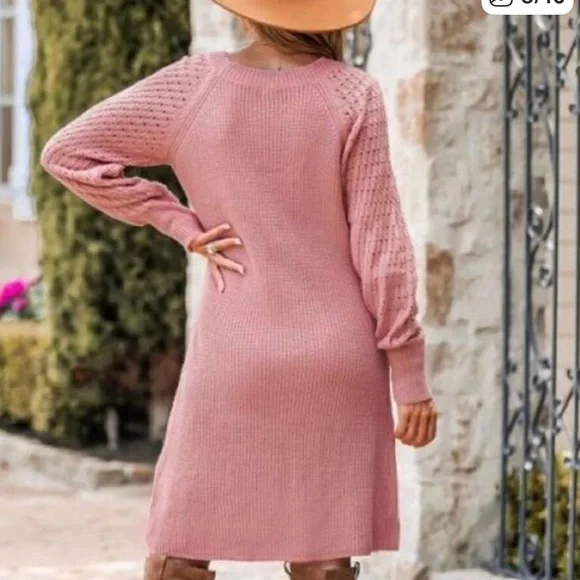 Cupshe NWT M Dusty Pink Sweater HONEY COMB SLEEVES SOFT COMFY CUTE Dress - Picture 2 of 6